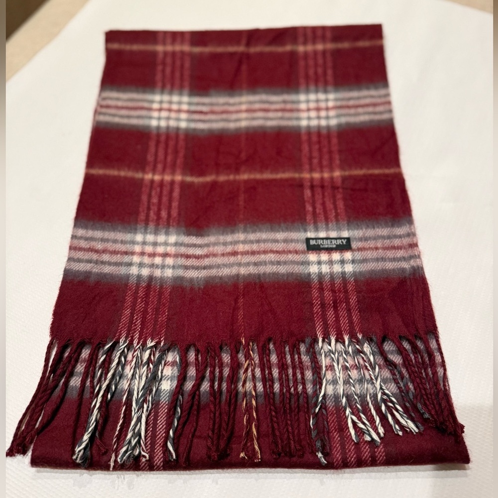 Burberry Burgundy and Gray Checkered Scarf